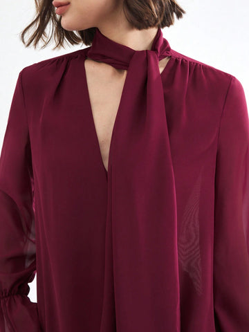 BIZwear Women's Romantic & Elegant Tie Strap Blouse For Work