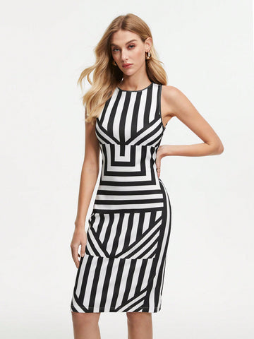Women's Round Neck Striped Tank Dress