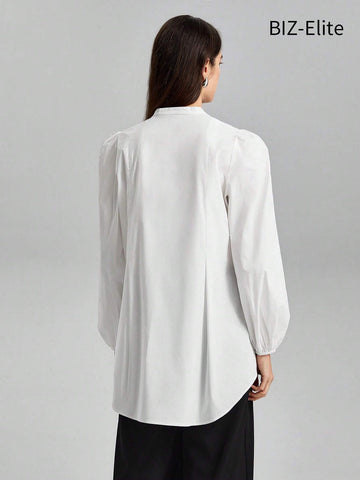 BIZwear Women's Solid Color Lantern Sleeve Lace-up Shirt