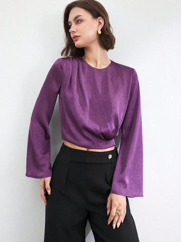 BIZwear Women's Solid Color Long Sleeve Casual Shirt, Minimalist & Fashion For Daily Wear