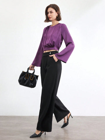 BIZwear Women's Solid Color Long Sleeve Casual Shirt, Minimalist & Fashion For Daily Wear