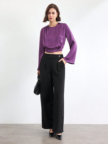 BIZwear Women's Solid Color Long Sleeve Casual Shirt, Minimalist & Fashion For Daily Wear