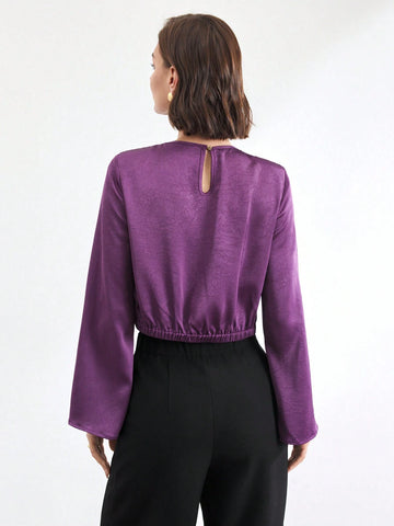 BIZwear Women's Solid Color Long Sleeve Casual Shirt, Minimalist & Fashion For Daily Wear