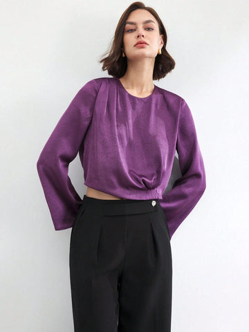 BIZwear Women's Solid Color Long Sleeve Casual Shirt, Minimalist & Fashion For Daily Wear