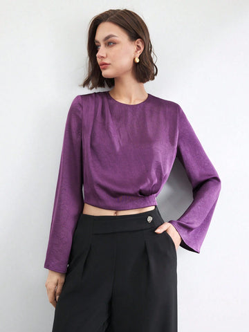 BIZwear Women's Solid Color Long Sleeve Casual Shirt, Minimalist & Fashion For Daily Wear