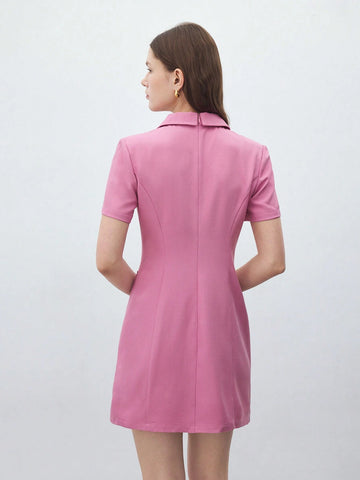 Women's Spring/Summer Casual And Workwear Solid Color Lapel Front Button Dress