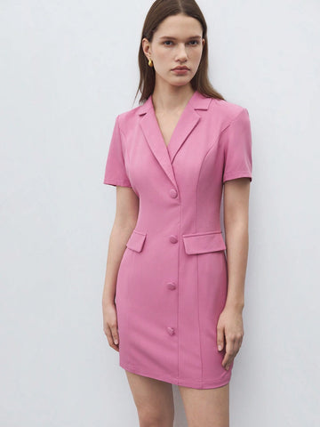 Women's Spring/Summer Casual And Workwear Solid Color Lapel Front Button Dress