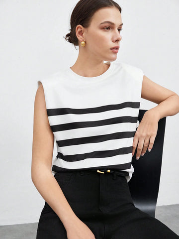 BIZwear Women's Striped Shoulder Pad Tank Top