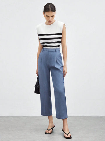 BIZwear Women's Striped Shoulder Pad Tank Top