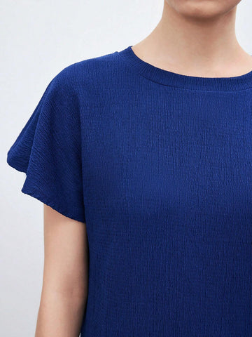 Women's Summer Short Sleeve Round Neck Ruffle Straight Casual Midi Dress