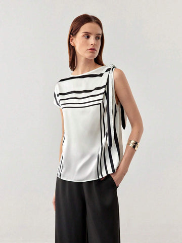 BIZwear Women's Summer Striped Batwing Sleeve Shirt With Chic Style