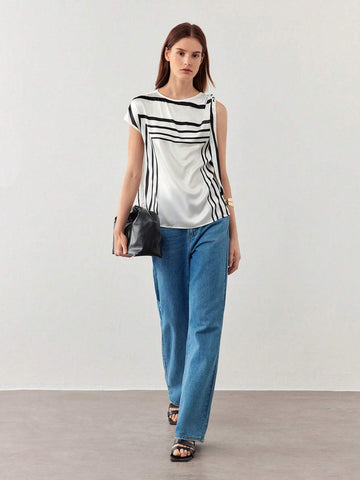 BIZwear Women's Summer Striped Batwing Sleeve Shirt With Chic Style