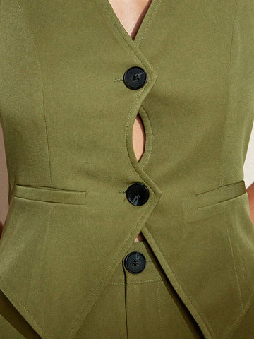 Women's V-Neck Halter Backless Waistband Vest And Wide Leg Pants Two-Piece Set,