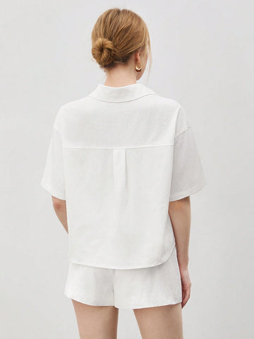 Women's V-Neck Shirt & Tie Waist Shorts Set