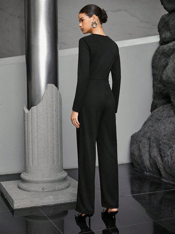 Women's V-neck Hollow Out Romper With Rivets Embellishment