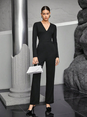 Women's V-neck Hollow Out Romper With Rivets Embellishment