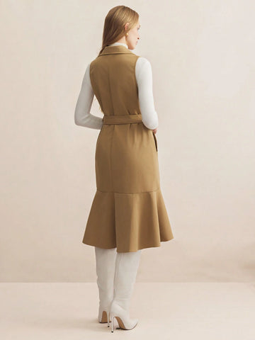 Women's Yellow Ruffle Sleeveless Dress For Summer