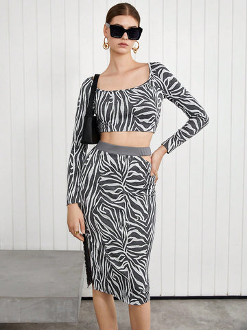 Women's Zebra Pattern Print 2pcs/set