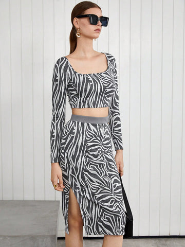 Women's Zebra Pattern Print 2pcs/set