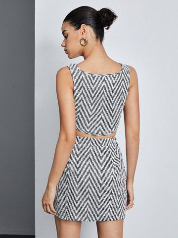 Women's Zigzag Bandeau Top And Skirt Set
