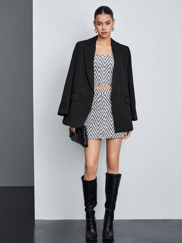 Women's Zigzag Bandeau Top And Skirt Set