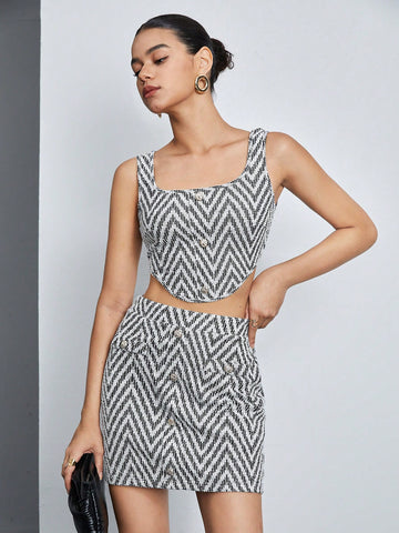 Women's Zigzag Bandeau Top And Skirt Set