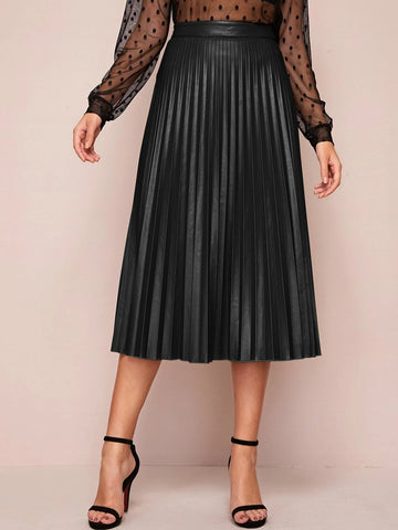 BIZwear Zipper Side Pleated PU Skirt Workwear