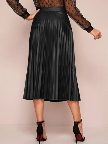 BIZwear Zipper Side Pleated PU Skirt Workwear