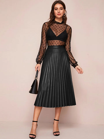 BIZwear Zipper Side Pleated PU Skirt Workwear