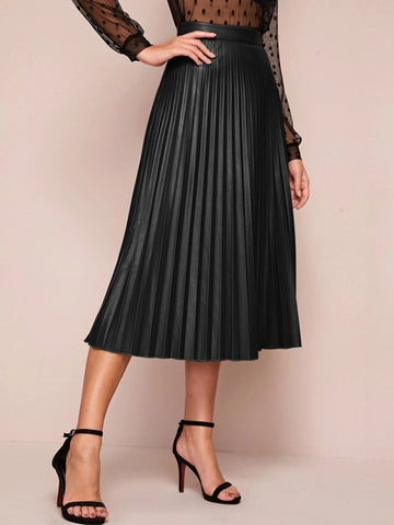 BIZwear Zipper Side Pleated PU Skirt Workwear