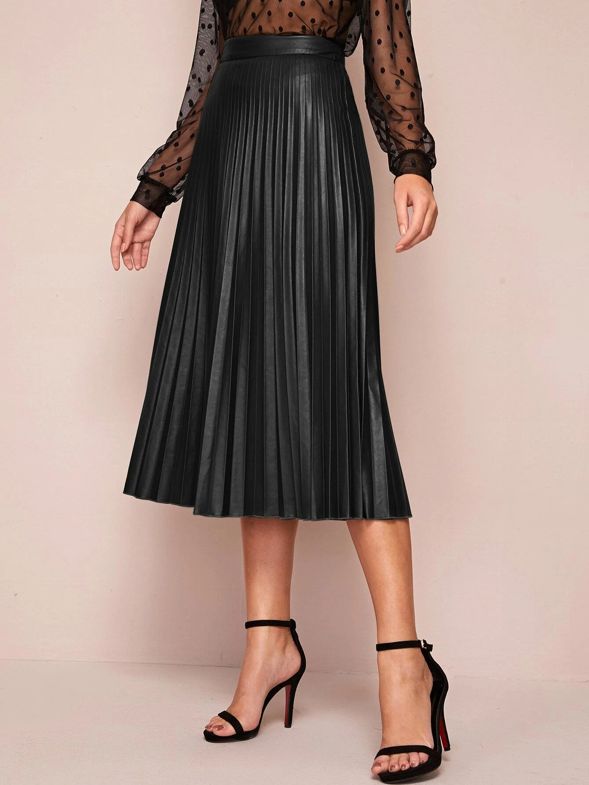 BIZwear Zipper Side Pleated PU Skirt Workwear