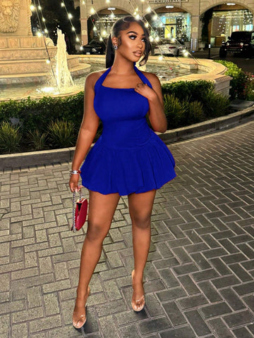 BamGlam Women Solid Color Halter Backless Sleeveless Summer Dress