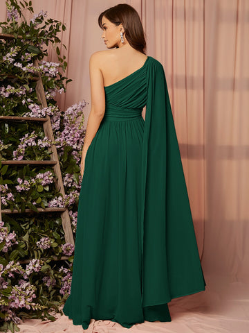 1pc Draped One Shoulder Wrap Bridesmaid Dress