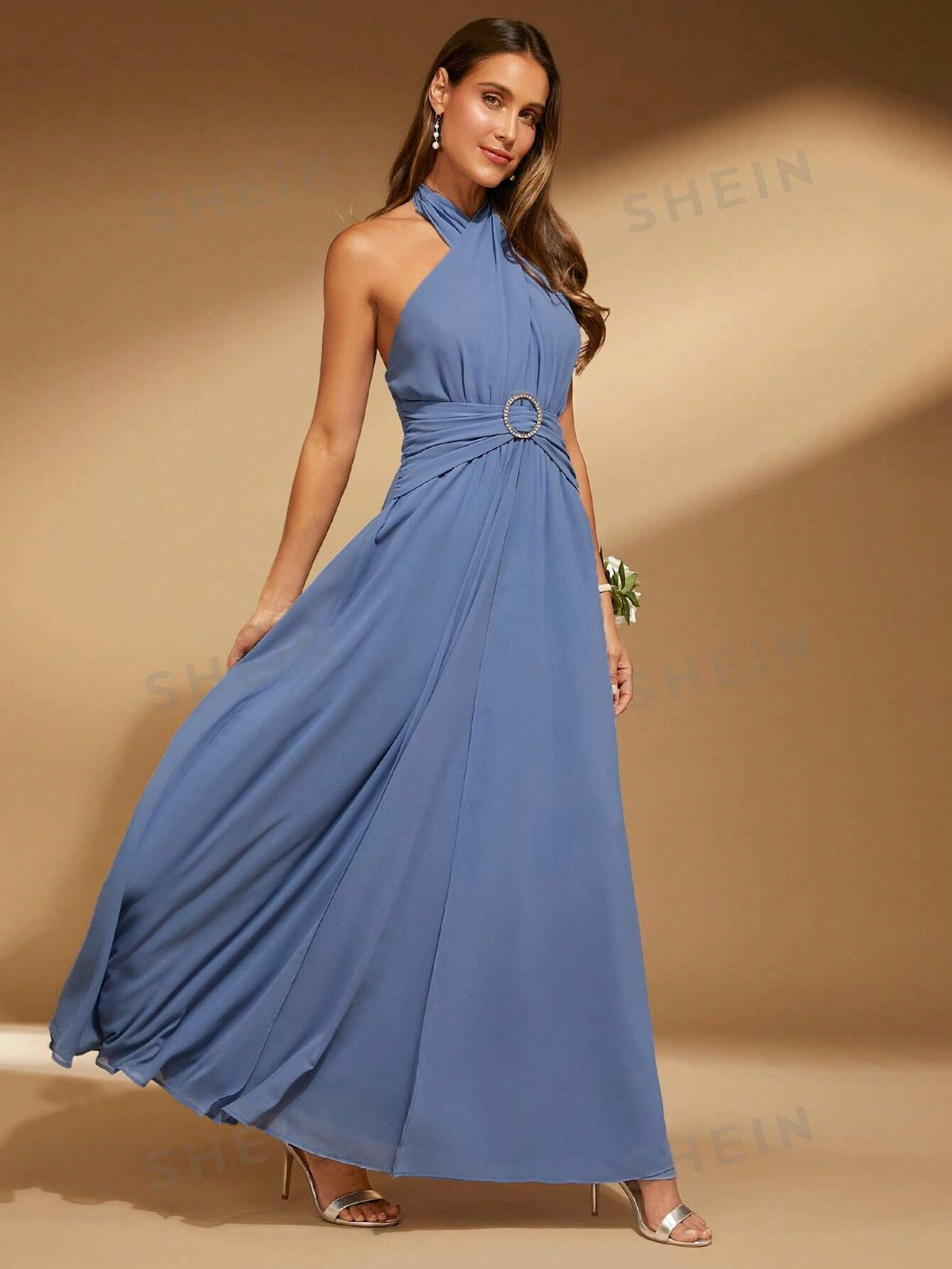 1pc Halter Neck Backless Bridesmaid Dress