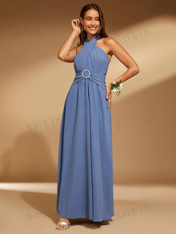 1pc Halter Neck Backless Bridesmaid Dress