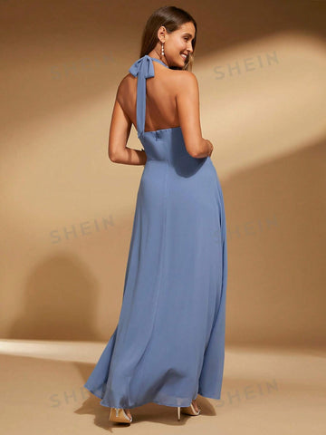 1pc Halter Neck Backless Bridesmaid Dress