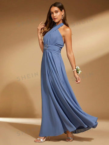 1pc Halter Neck Backless Bridesmaid Dress
