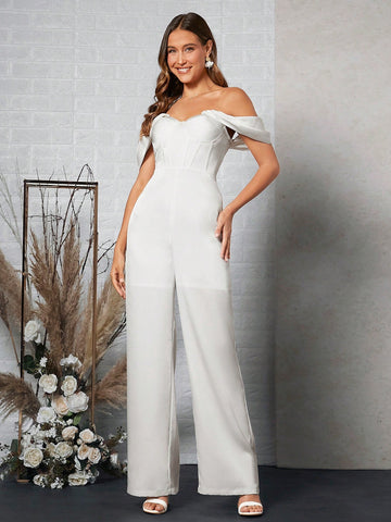 1pc Off Shoulder Wide Leg Jumpsuit