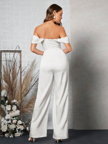 1pc Off Shoulder Wide Leg Jumpsuit