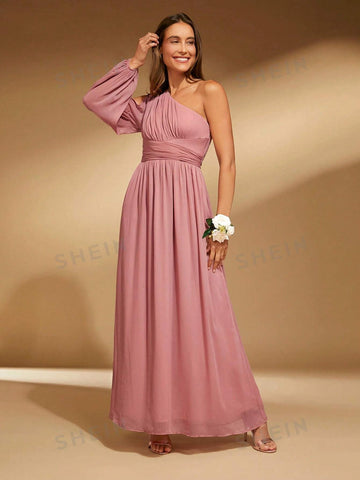 1pc One Shoulder Ruched Bridesmaid Dress