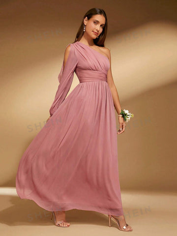 1pc One Shoulder Ruched Bridesmaid Dress