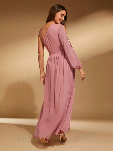 1pc One Shoulder Ruched Bridesmaid Dress