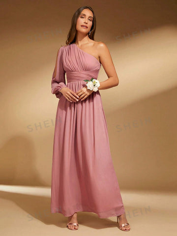 1pc One Shoulder Ruched Bridesmaid Dress