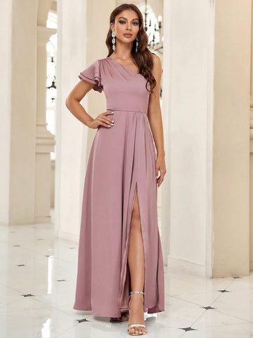Belle 1pc One Shoulder Split Thigh Bridesmaid Dress