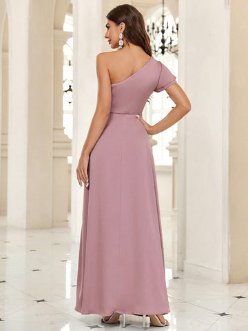 Belle 1pc One Shoulder Split Thigh Bridesmaid Dress