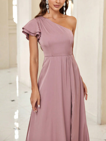 Belle 1pc One Shoulder Split Thigh Bridesmaid Dress