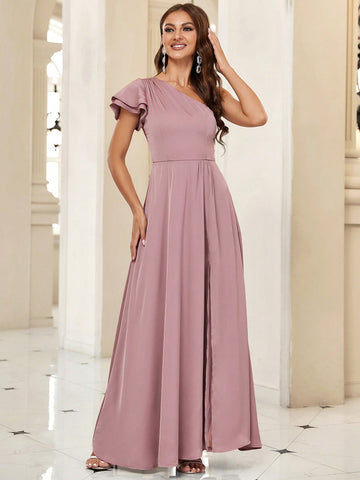 Belle 1pc One Shoulder Split Thigh Bridesmaid Dress