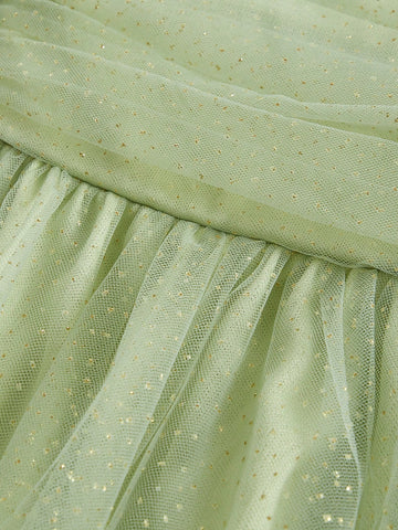 1pc Plunging Neck Ruched Bust Mesh Overlay Bridesmaid Dress