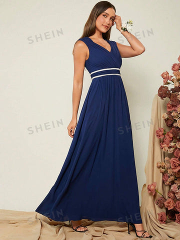 1pc Ruched Wrap Detail Bridesmaid Dres