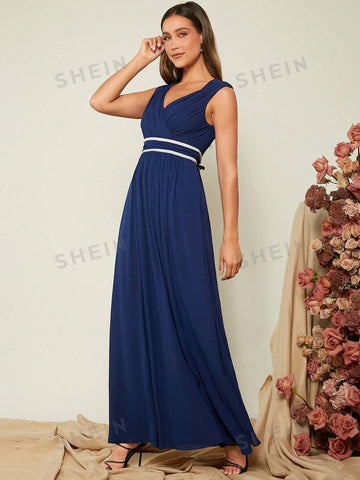 1pc Ruched Wrap Detail Bridesmaid Dres